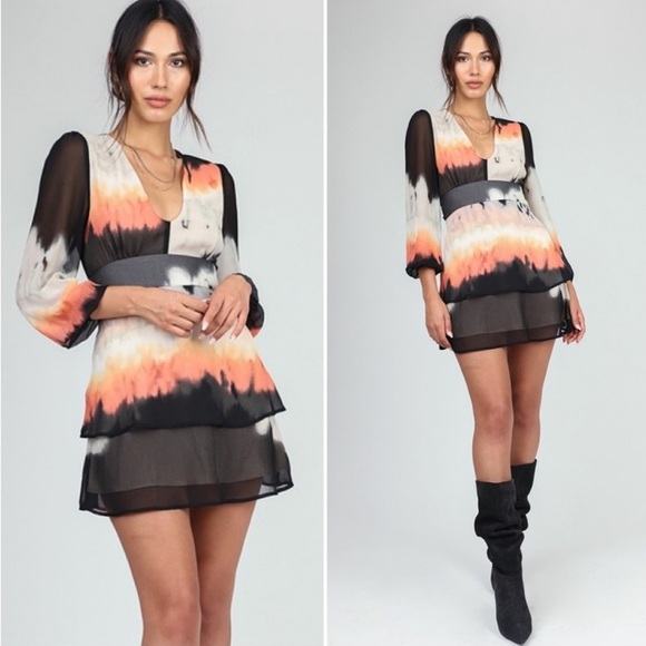 Women’s tie dyed layered chiffon dress - Picture 2 of 4